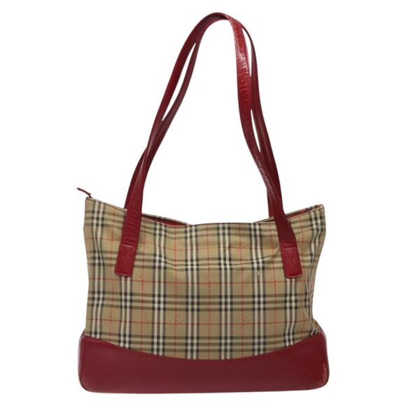 BURBERRY Nova Check Tote Bag Canvas Beige Gold Auth - Picture 2 of 16